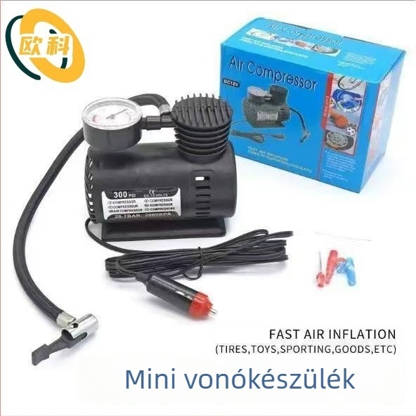Elektromos mini levegő pumpa autógumikhoz — 24V, 220W, 50 L/min, 5–20 perc üzemidő, nyomásmérővel