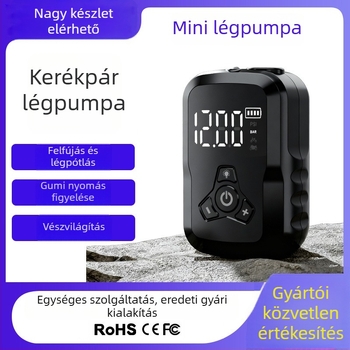 KST elektromos kerékpárpumpa - hordozható mini pumpa országúti és terepkerékpározáshoz, újratölthető, 36V, 80W, 30 L/min, LCD kijelző