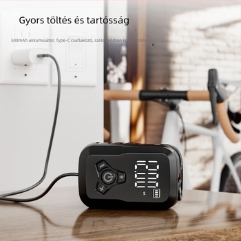KST elektromos kerékpárpumpa - hordozható mini pumpa országúti és terepkerékpározáshoz, újratölthető, 36V, 80W, 30 L/min, LCD kijelző