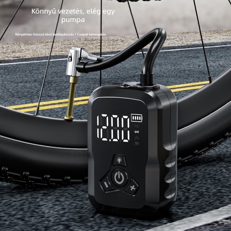 KST elektromos kerékpárpumpa - hordozható mini pumpa országúti és terepkerékpározáshoz, újratölthető, 36V, 80W, 30 L/min, LCD kijelző