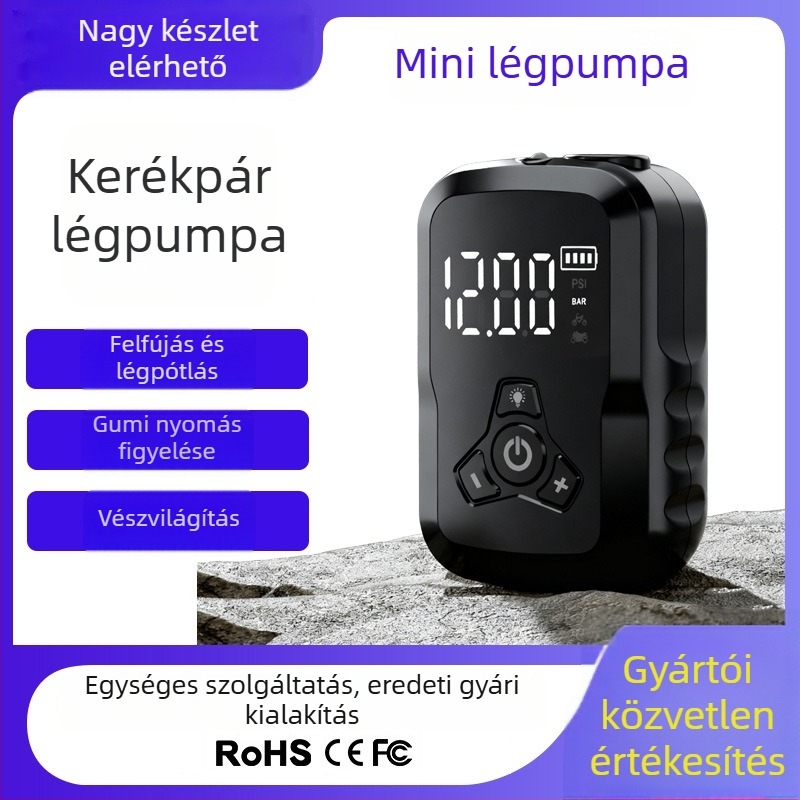 KST elektromos kerékpárpumpa - hordozható mini pumpa országúti és terepkerékpározáshoz, újratölthető, 36V, 80W, 30 L/min, LCD kijelző