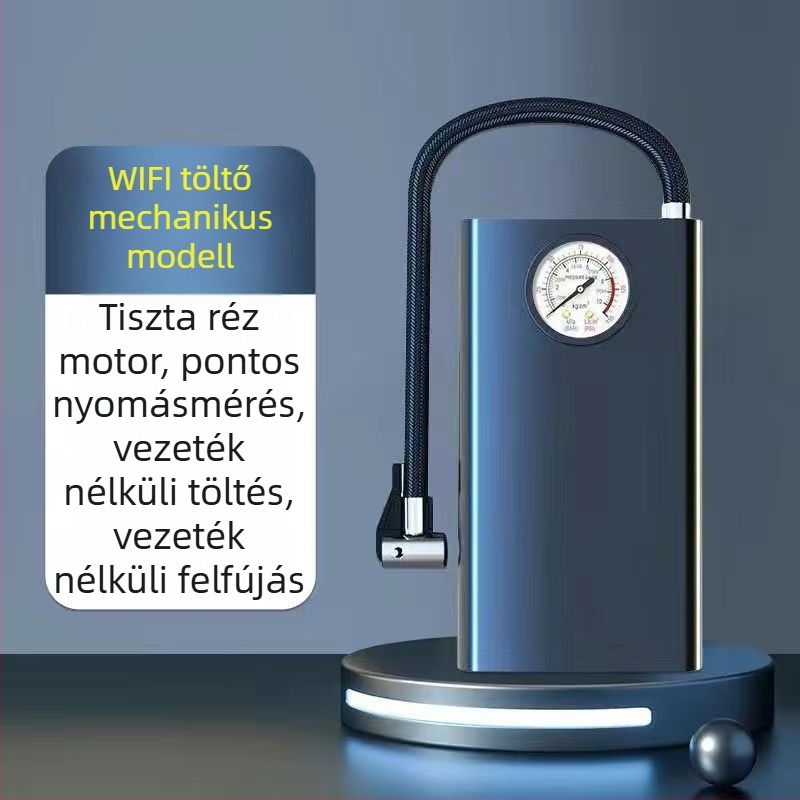 Autó gumiabroncs pumpa, fém kivitelű egyhengeres, USB töltés, digitális kijelző, 180W, nagy nyomású