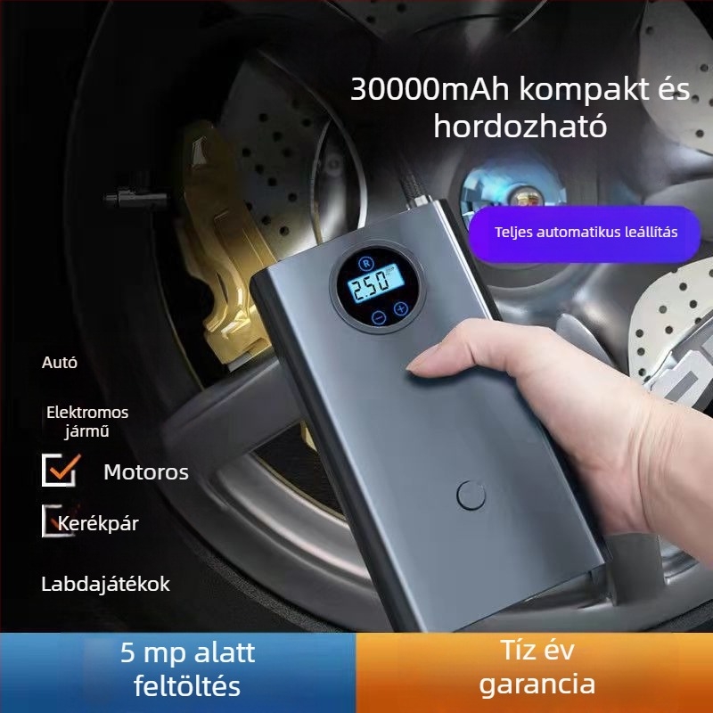 Autó gumiabroncs pumpa, fém kivitelű egyhengeres, USB töltés, digitális kijelző, 180W, nagy nyomású