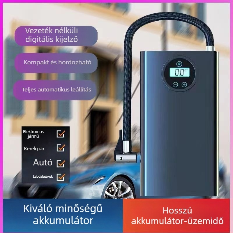 Autó gumiabroncs pumpa, fém kivitelű egyhengeres, USB töltés, digitális kijelző, 180W, nagy nyomású