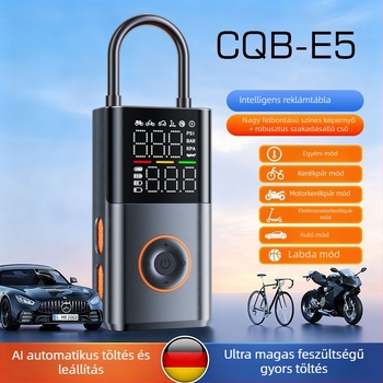 E5 Vezeték nélküli hordozható autógumi pumpa - 12V, 120W, 25 L/min, Magas precizitású digitális kijelző, Automatikus kikapcsolás intelligens nyomásfigyeléssel, Újratölthető