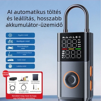 E5 Vezeték nélküli hordozható autógumi pumpa - 12V, 120W, 25 L/min, Magas precizitású digitális kijelző, Automatikus kikapcsolás intelligens nyomásfigyeléssel, Újratölthető