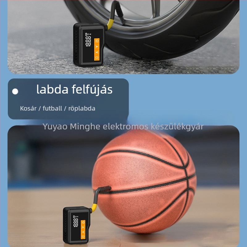 Szénkefe-mentes mini intelligens digitális kijelzős levegőpumpa autókhoz, motorkerékpárokhoz és kerékpárokhoz — 12V, újratölthető, 25 L/min, 160 g, USB töltés