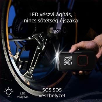 Hordozható USB autó légpumpa — vezeték nélküli, multifunkcionális, LED világítással és Power Bank