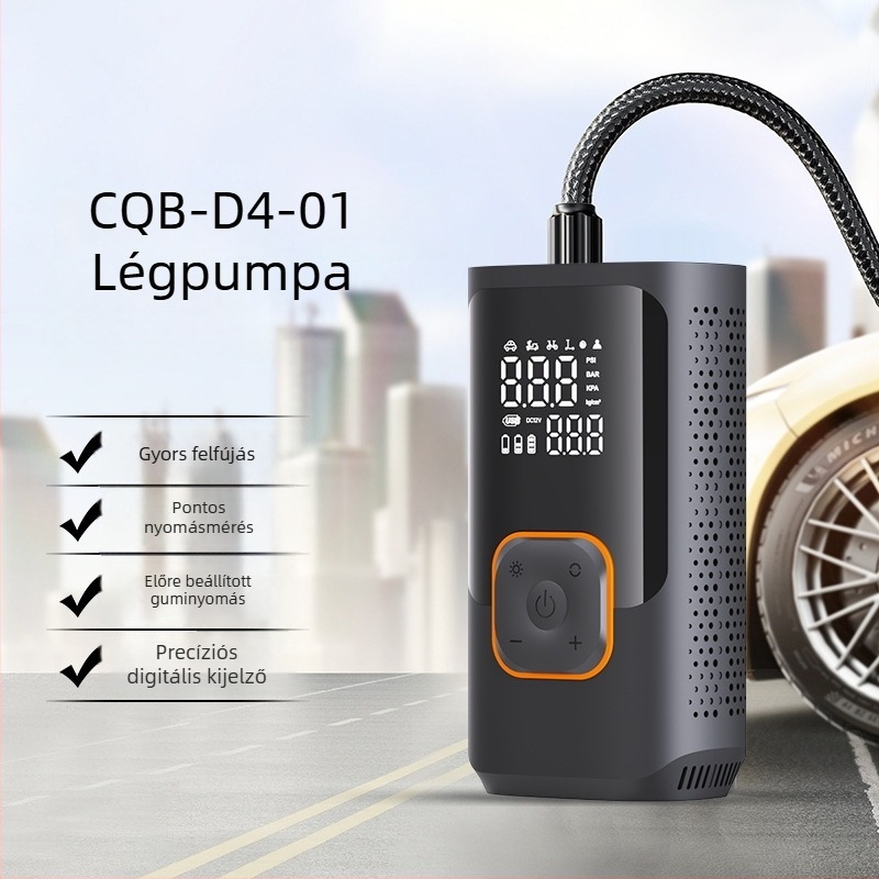 Hordozható USB autó légpumpa — vezeték nélküli, multifunkcionális, LED világítással és Power Bank