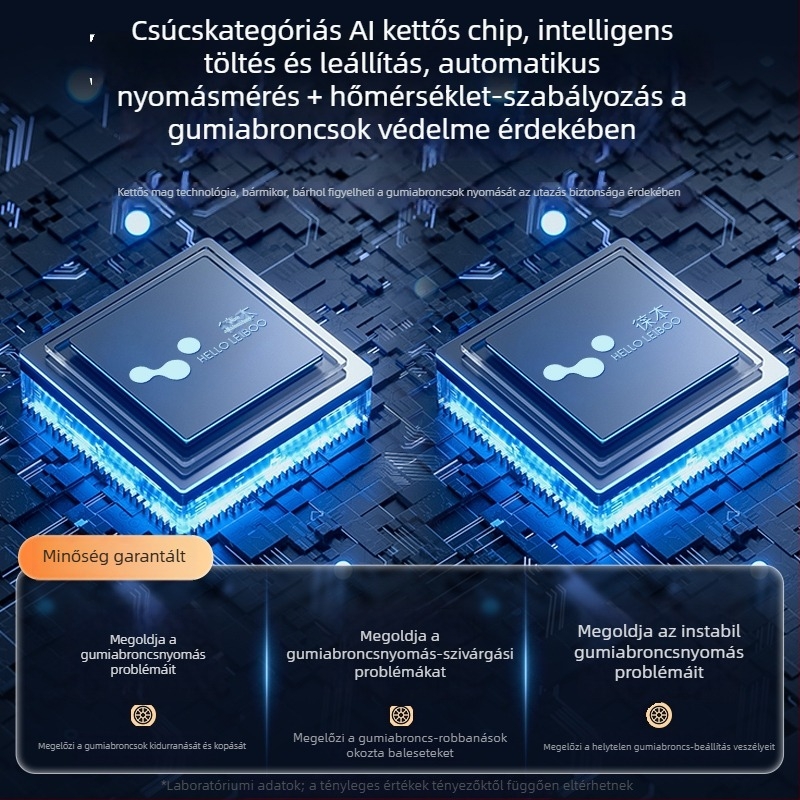 Hordozható, vezeték nélküli autó légkompresszor digitális kijelzővel