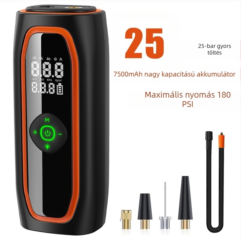 Hordozható intelligens vezeték nélküli gumiabroncs-fújó – autók és otthon – 12V, 120W, 180 psi, 40 L/min, lítium akkumulátor