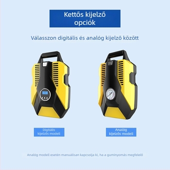 12V-os autópumpa, két hengeres, hordozható, digitális kijelzővel és nyomásmérővel