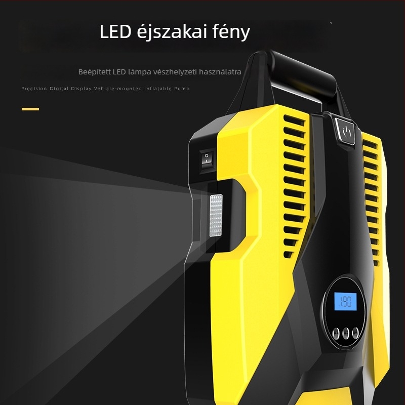 12V-os autópumpa, két hengeres, hordozható, digitális kijelzővel és nyomásmérővel