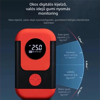 Autóhirtelen szükségletre szolgáló levegőpumpa, hordozható, vezeték nélküli, digitális kijelzővel, beépített lítiumakkumulátorral, 12V, 120W, 25 L/perc