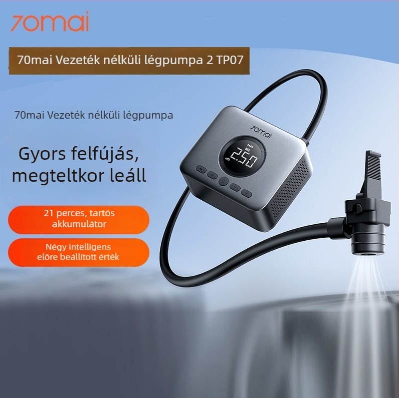 TP07 autógumi pumpa digitális kijelzővel, USB töltés, 12V, gyors felfújás