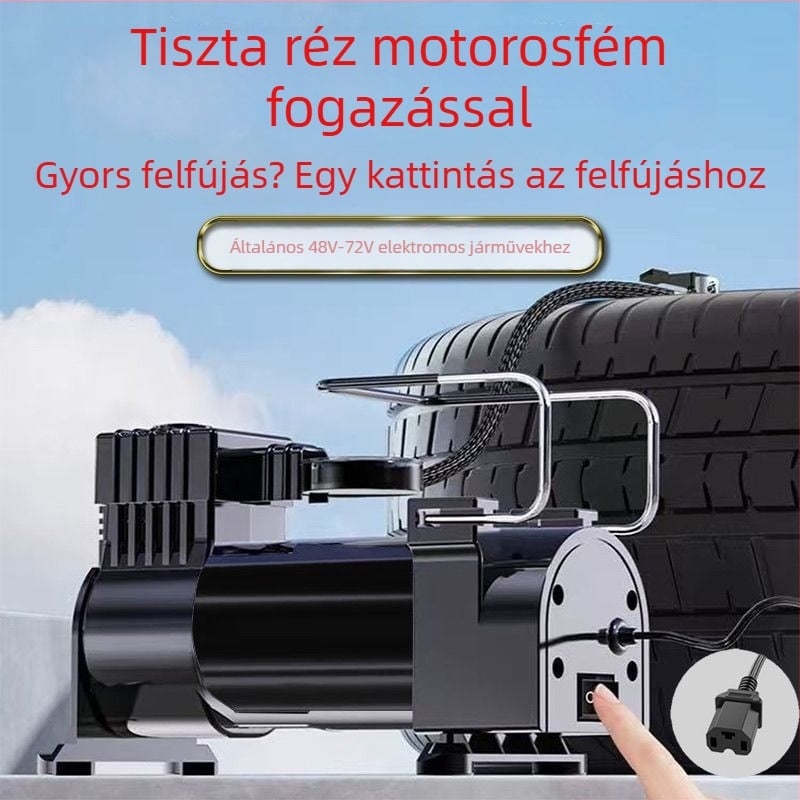 72V, 120W elektromos járművekhez készült levegőpumpa, 35 L/min, 1,5–3 m kábel, nyomásmérő