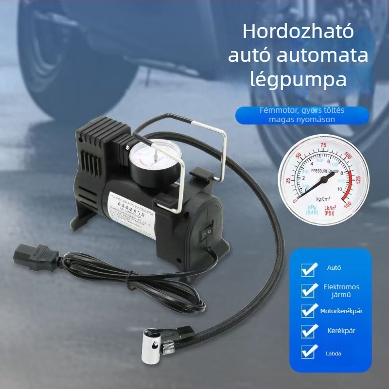 72V, 120W elektromos járművekhez készült levegőpumpa, 35 L/min, 1,5–3 m kábel, nyomásmérő