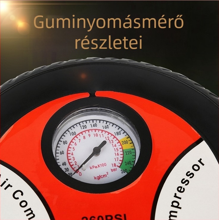 Hordozható 12V-os autógumi-fújó – elektromos levegőpumpa autókhoz, motorkerékpárokhoz és elektromos kerékpárokhoz