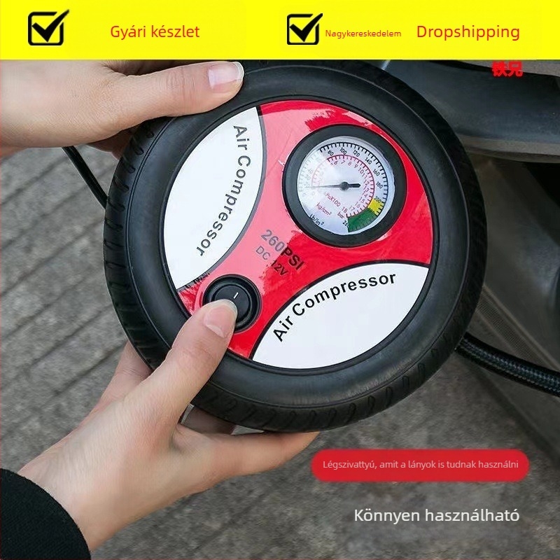 Hordozható 12V-os autógumi-fújó – elektromos levegőpumpa autókhoz, motorkerékpárokhoz és elektromos kerékpárokhoz