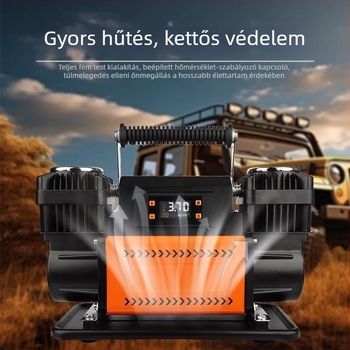 Járműre szerelhető kettős hengeres magas nyomású, nagy teljesítményű pumpa, terepjárókhoz, mezőgazdasági járművekhez, nagy teherautókhoz és lakókocsikhoz