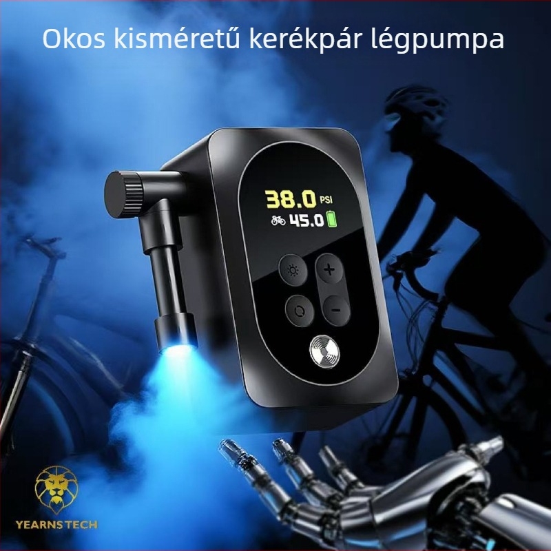 Hordozható elektromos kerékpár pumpa digitális kijelzővel, 12V lítium akkumulátor, 30 L/perc levegőáram, 80W alatt, több mint 20 perc működési idő