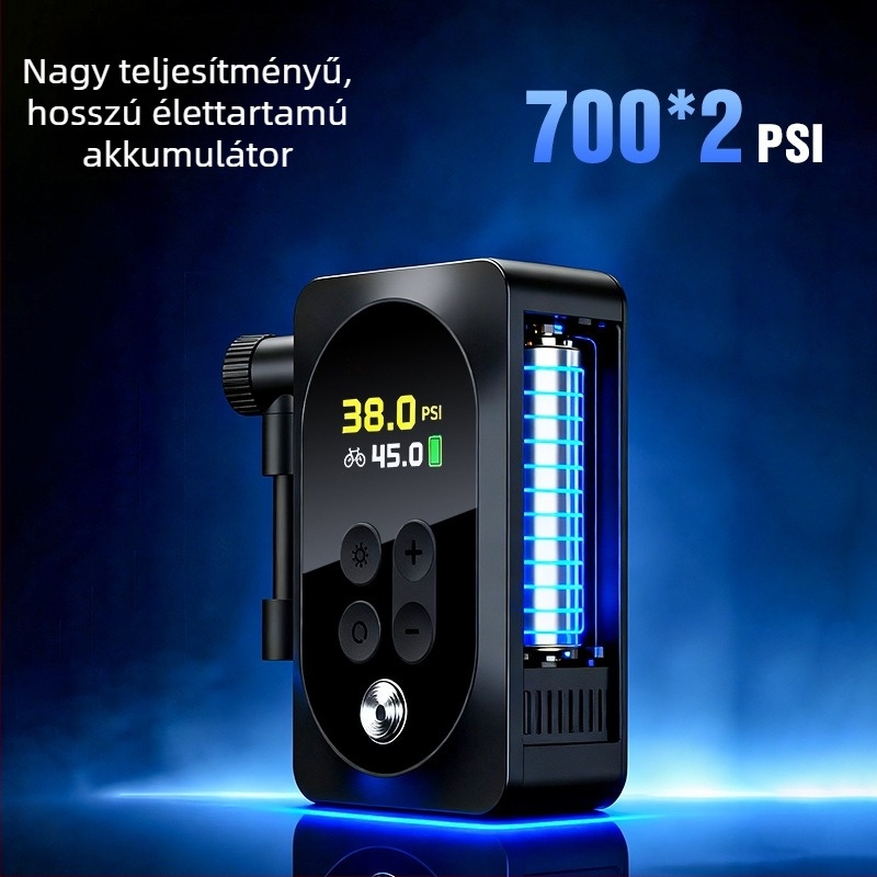 Hordozható elektromos kerékpár pumpa digitális kijelzővel, 12V lítium akkumulátor, 30 L/perc levegőáram, 80W alatt, több mint 20 perc működési idő