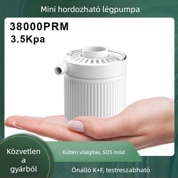 Vezeték nélküli, hordozható gumiabroncs-inflátor, egyhengeres, ABS műanyag, teljesítmény alatt 80 W, működési idő több mint 20 perc, mutatós kijelző