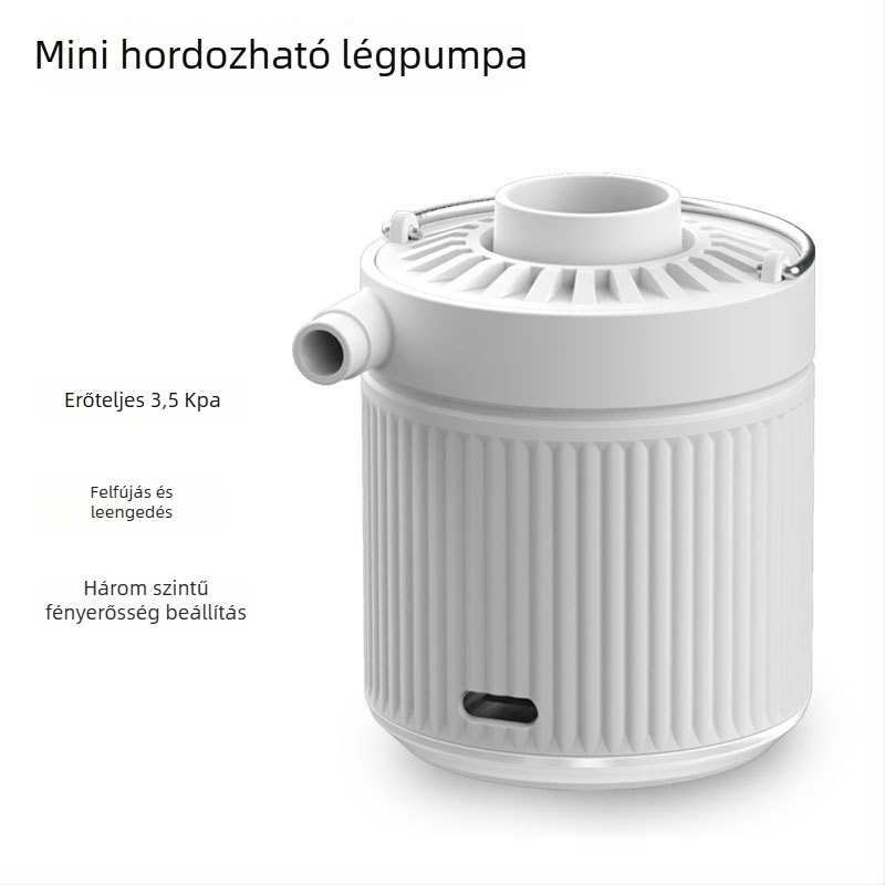 Vezeték nélküli, hordozható gumiabroncs-inflátor, egyhengeres, ABS műanyag, teljesítmény alatt 80 W, működési idő több mint 20 perc, mutatós kijelző