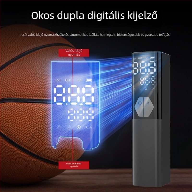 Intelligens, hordozható elektromos légpumpa kosárlabdához, futballhoz, röplabdához és gyerekek játékaira; vezeték nélküli, újratölthető