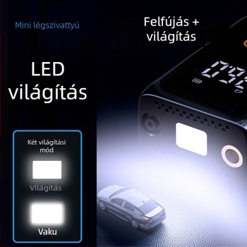 Vezeték nélküli hordozható autó gumiabroncs-fújó pumpa digitális kijelzővel, világítással és nyomásmérővel