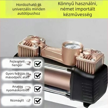 Autó gumiinflátor digitális kijelzővel, 220W, többhengeres, magas nyomás, figyelmeztető fény
