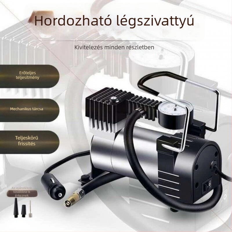 Nagy teljesítményű fém egyhengeres autó légpumpa, 12V