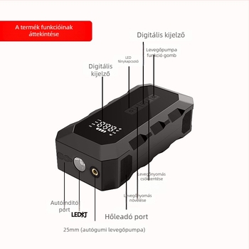 X8 Minden‑egyben autó vészindító és levegőpumpa digitális kijelzővel, 300 psi, több mint 70 L/perc, 5V