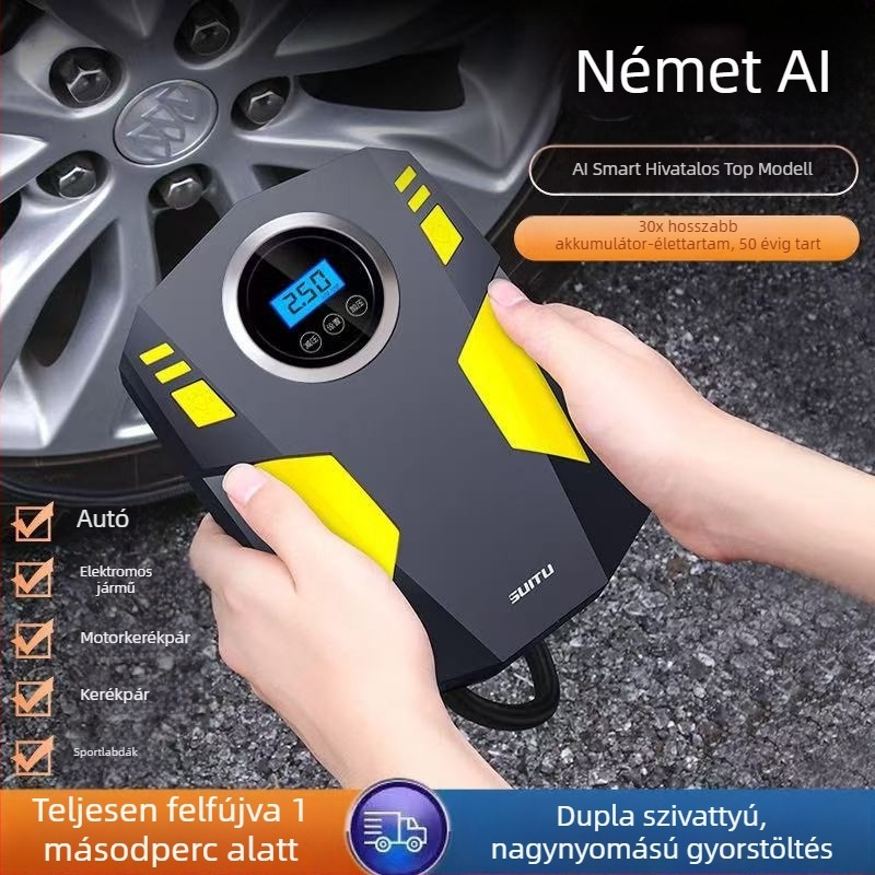 Autóba épített levegőpumpa, 12V-os elektromos gumiabroncs-felfújó digitális kijelzővel