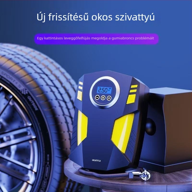 Autóba épített levegőpumpa, 12V-os elektromos gumiabroncs-felfújó digitális kijelzővel