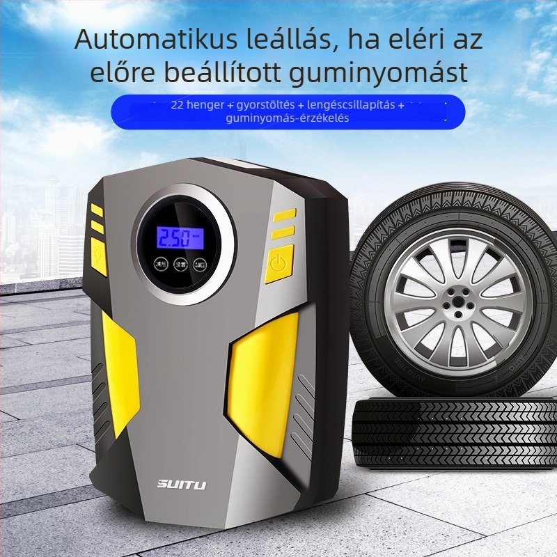 Autóba épített levegőpumpa, 12V-os elektromos gumiabroncs-felfújó digitális kijelzővel