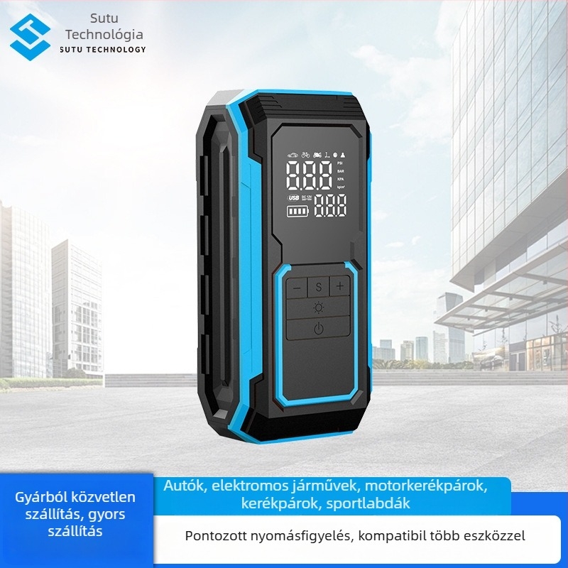 Hordozható autógumi inflátor digitális kijelzővel, kézi használatú, USB-tápellátás és vezeték nélküli töltés