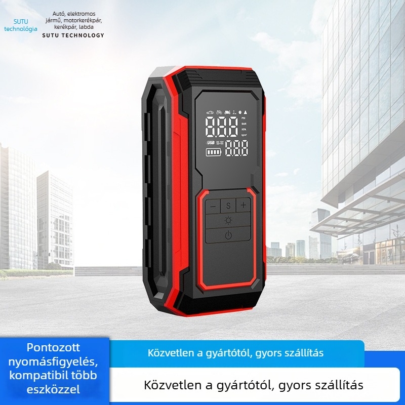 Hordozható autógumi inflátor digitális kijelzővel, kézi használatú, USB-tápellátás és vezeték nélküli töltés