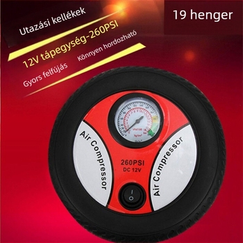 Hordozható 12V-os autógumi pumpa nyomásmérővel és figyelmeztető fénnyel, elektromos magasnyomású pumpa, 220W