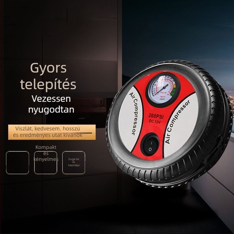Hordozható 12V-os autógumi pumpa nyomásmérővel és figyelmeztető fénnyel, elektromos magasnyomású pumpa, 220W
