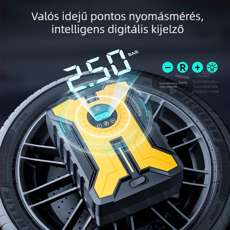 Hordozható autó légpumpa, nagy teljesítményű elektromos guminyomás-inflátor, multifunkciós pumpa manométerrel