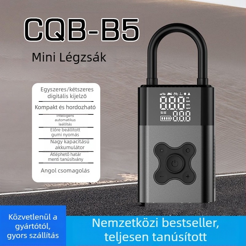 B5 Hordozható autó légpumpa digitális kijelzővel, USB töltés, 12V, 100W, gumiabroncsnyomás-mérő