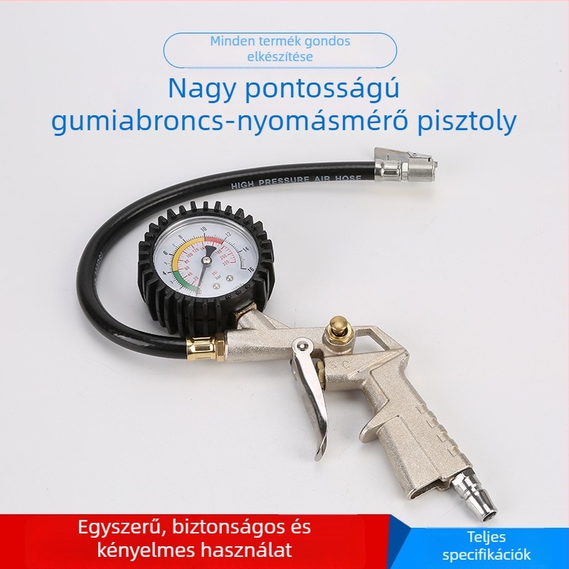 Autó gumiabroncsnyomás-mérő és fúvópisztollyal