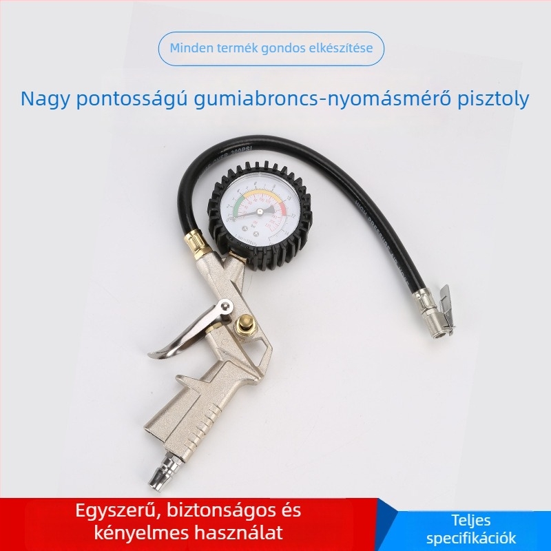Autó gumiabroncsnyomás-mérő és fúvópisztollyal