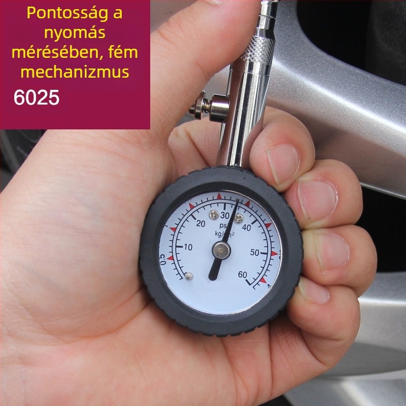 Kézi autógumi nyomásmérő – ABS-ötvözet test, PSI kijelző, modell 6025, leeresztési funkcióval