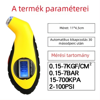 Hexuan digitális autógumi nyomásmérő LCD kijelzővel, több mértékegységet támogat, műanyag ház
