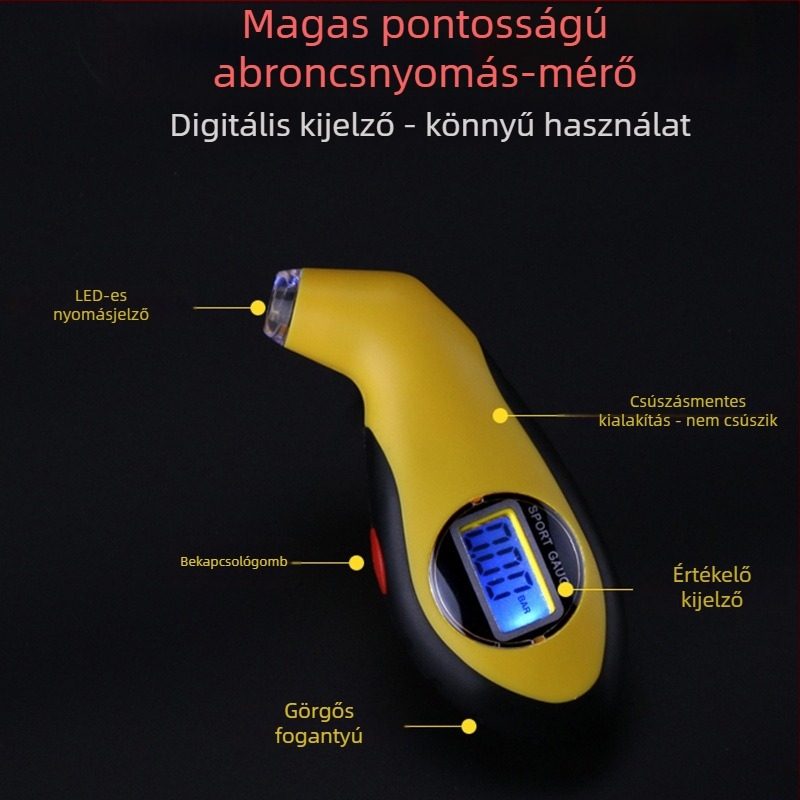 Hexuan digitális autógumi nyomásmérő LCD kijelzővel, több mértékegységet támogat, műanyag ház