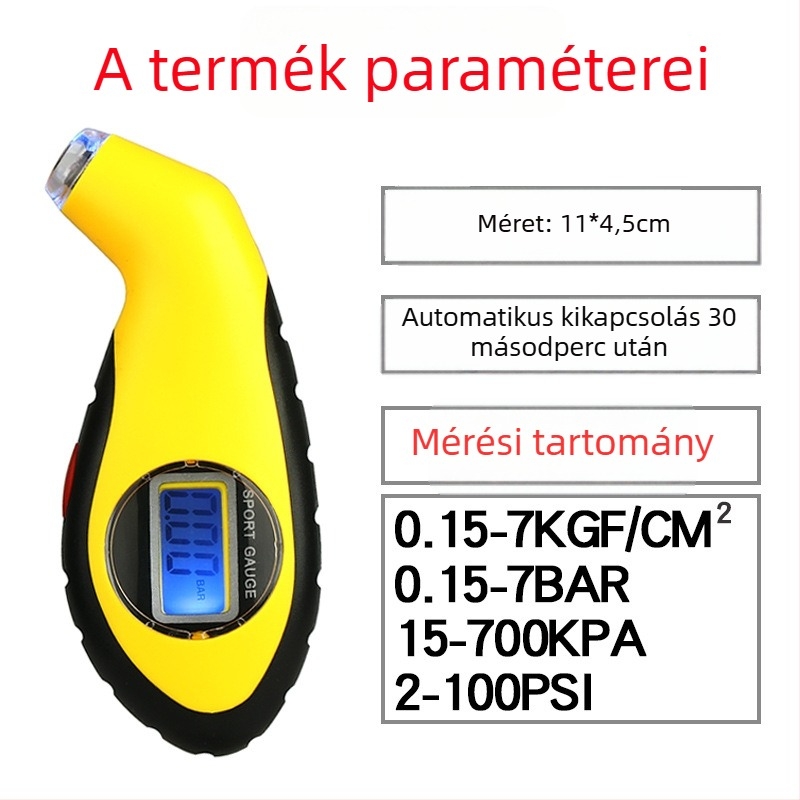 Hexuan digitális autógumi nyomásmérő LCD kijelzővel, több mértékegységet támogat, műanyag ház