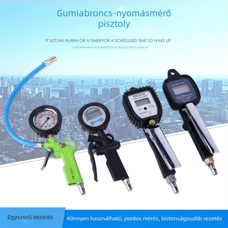 Digitális guminyomásmérő barométerrel, 0–60 psi