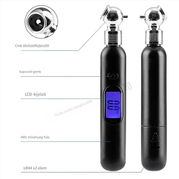 YD-8855J digitális gumiabroncsnyomás-mérő – tartomány 5–100 psi, pontosság 1 psi, háttérvilágítású kijelző, mértékegységek PSI/BAR/KPA/KG/CM2